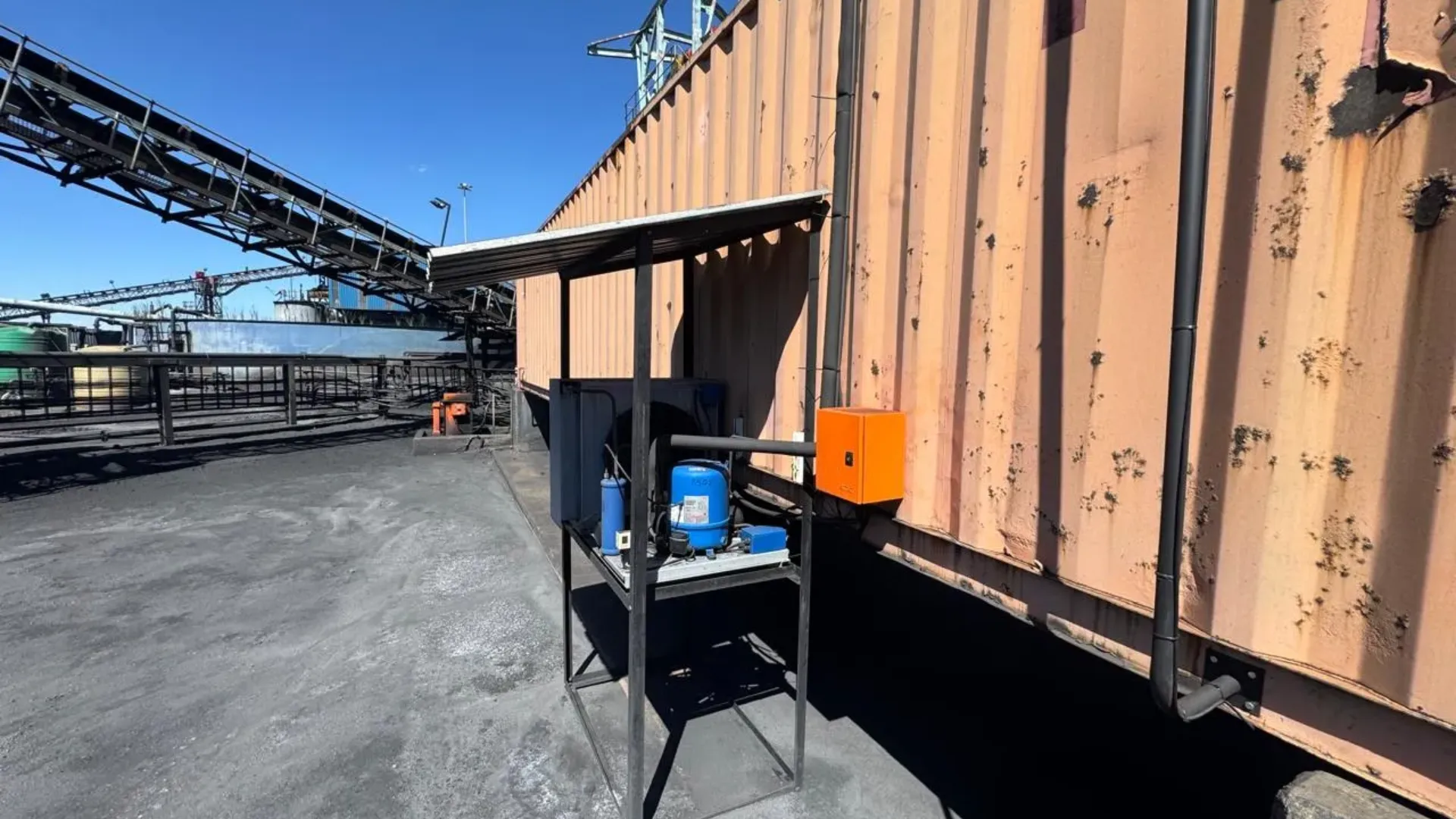 Industrial cooling equipment installed beside plant infrastructure